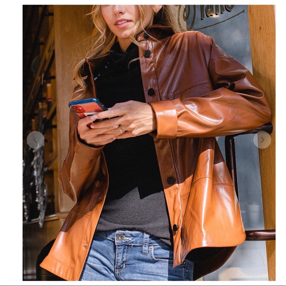 IN BEIGE Most Fabulous Faux Leather Jacket with side pockets - Picture 3 of 9